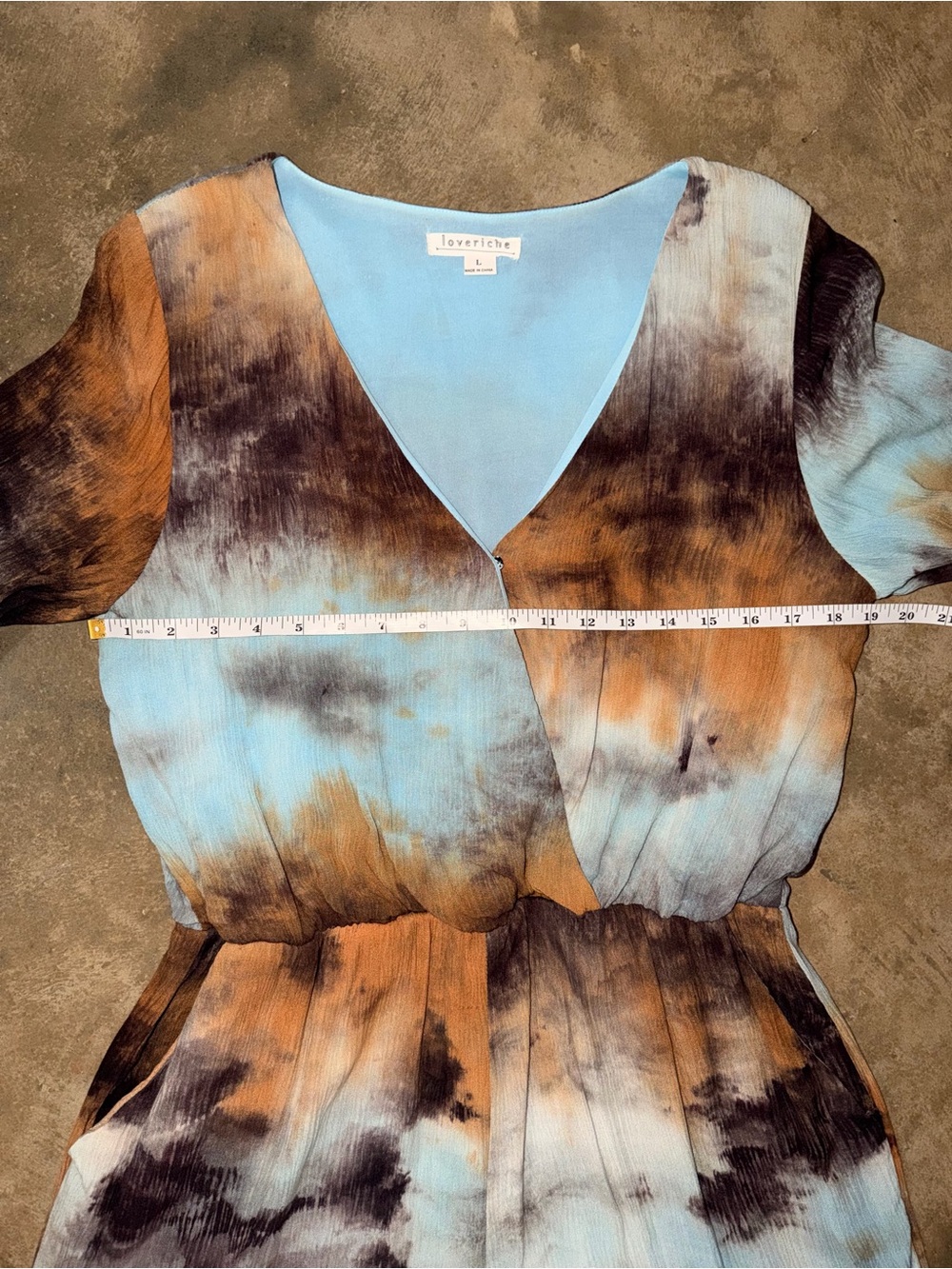 Love Riche Boho Tie Dye Bell Sleeve Romper Blue Rust Large - Picture 5 of 9